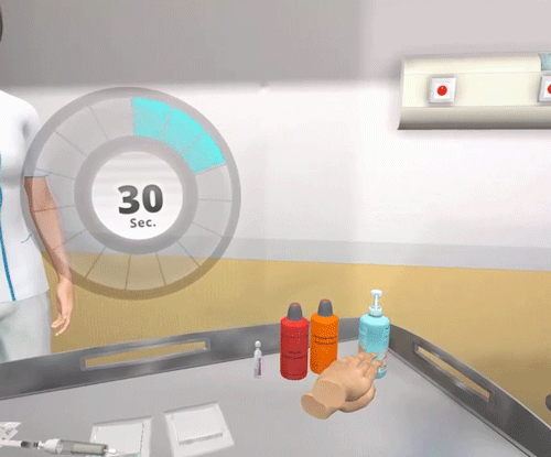 Respect des règles d'hygiène en réalité virtuelle à la pose d'aiguille sur chambre à cathéter implantable